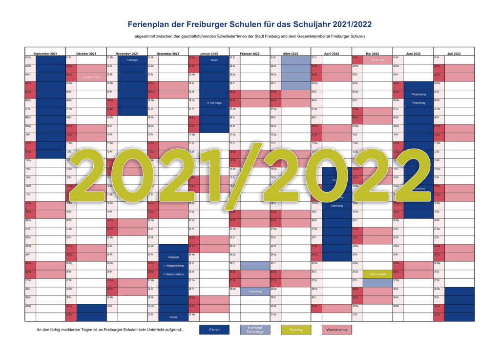 Alle Schulferien in Freiburg in unserem Ferienkalender für das Schuljahr 2021/2022