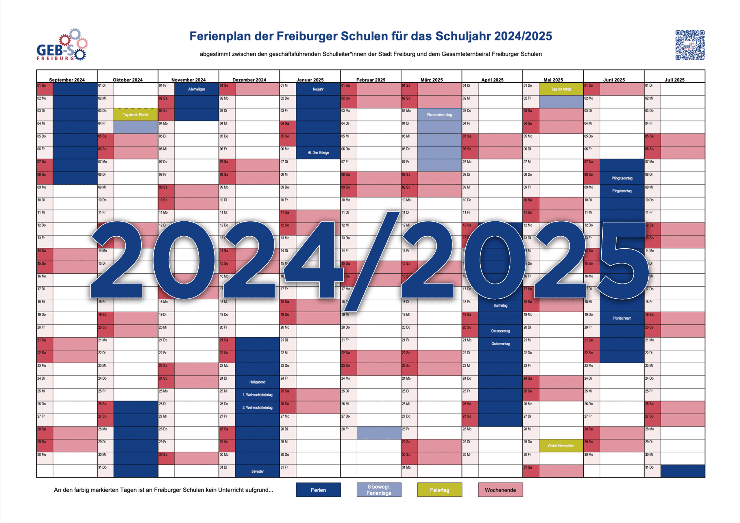 Alle Schulferien in Freiburg in unserem Ferienkalender für das Schuljahr 2024/2025