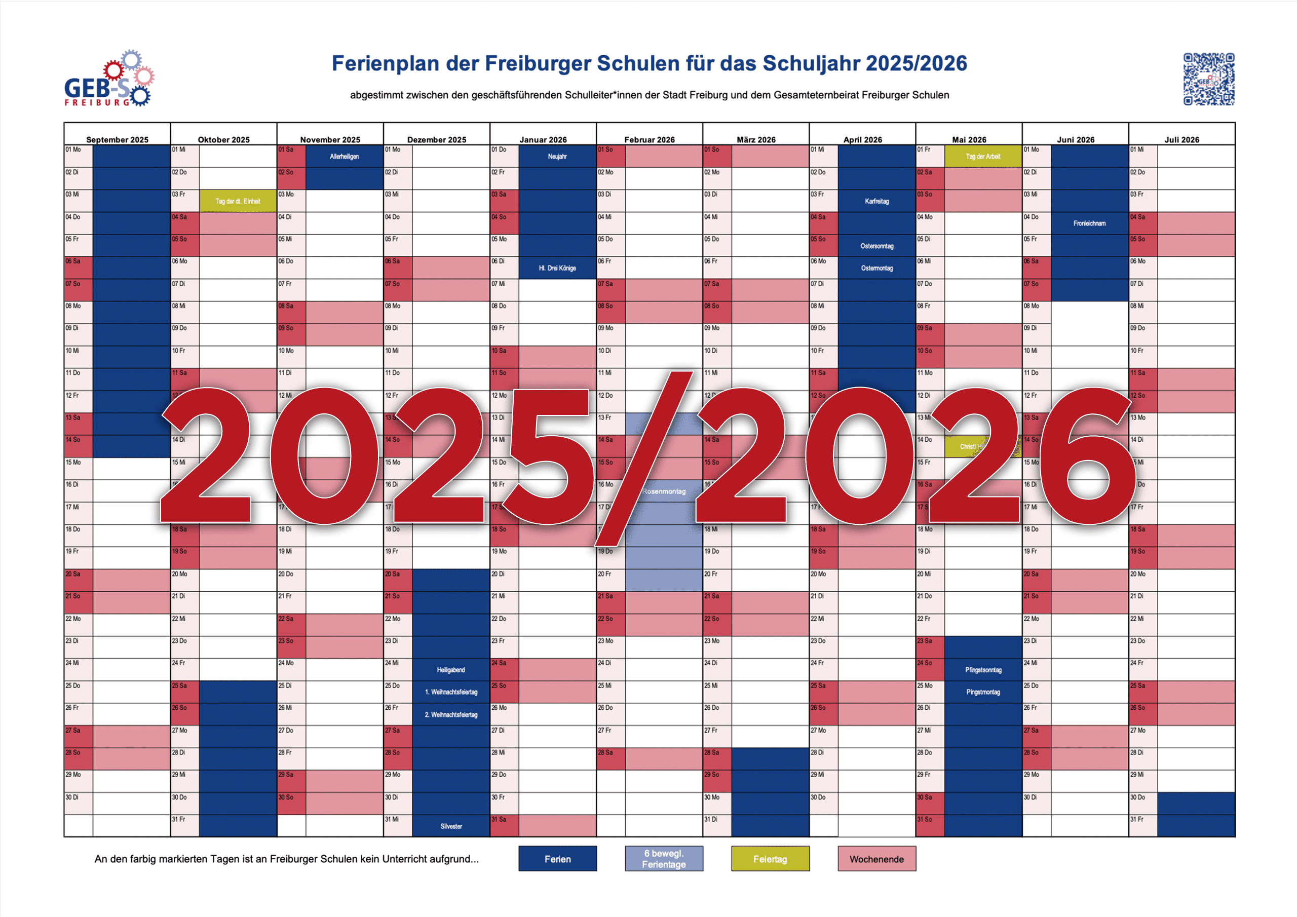 Alle Schulferien in Freiburg in unserem Ferienkalender für das Schuljahr 2025/2026