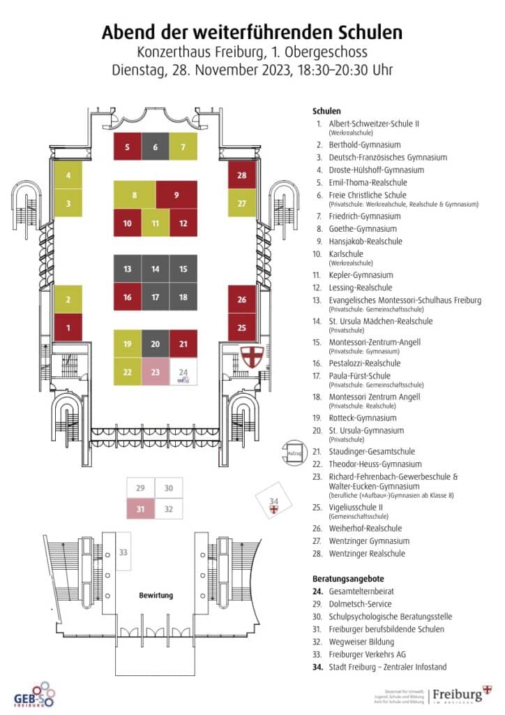 Saalplan des Konzerthaus-Abends am 28.11.23 zu weiterführenden Schulen in Freiburg